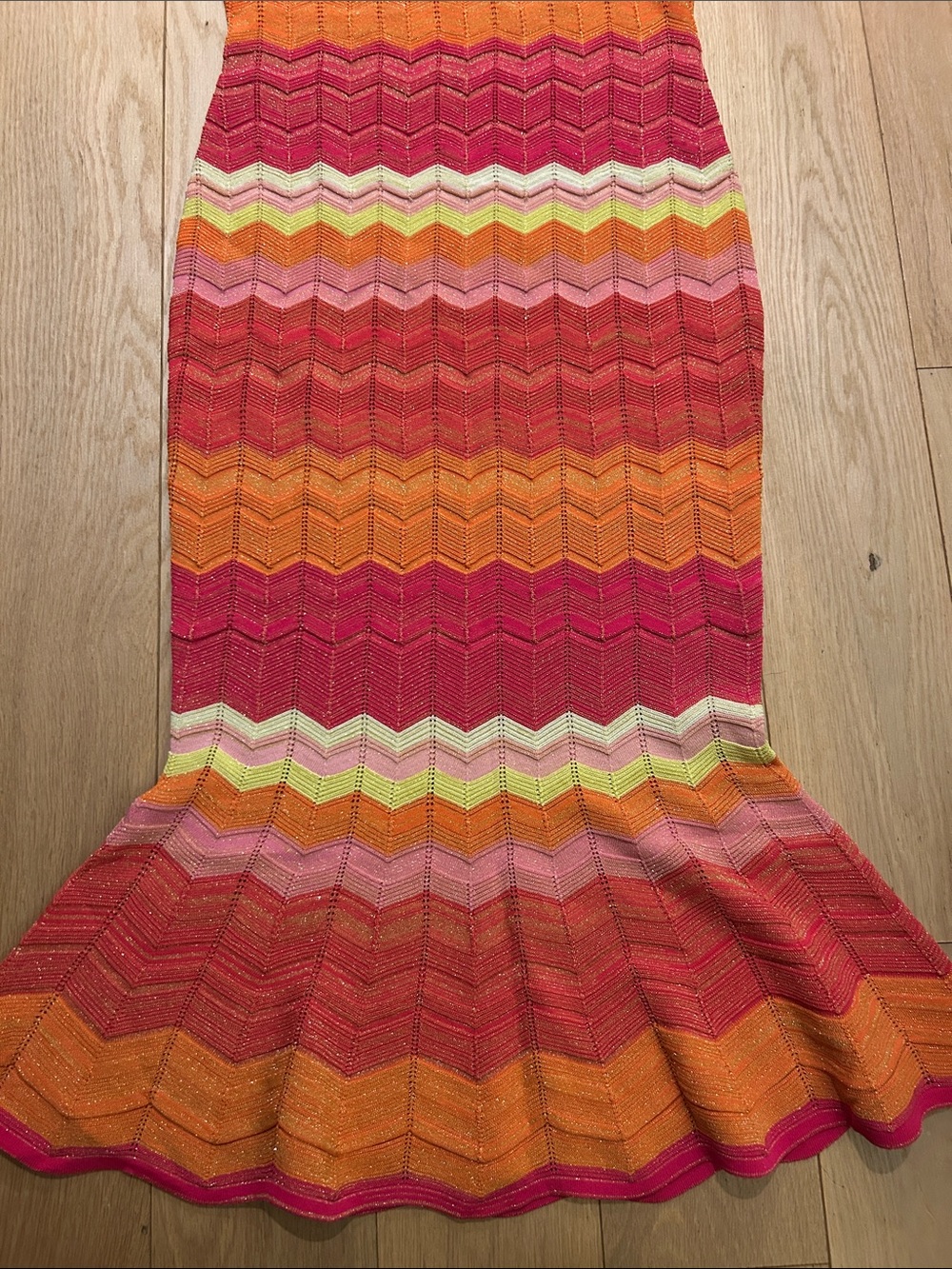 Milly Sleeveless Chevron Knit Maxi Dress in Coral, Orange and Pink - Picture 2 of 4